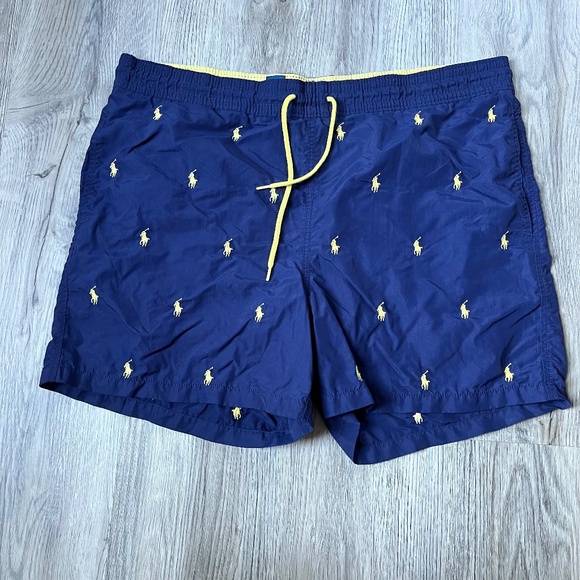 Polo Ralph Lauren Shorts Mens Medium Blue Pony All Over Print Mesh Lined Trunks - Picture 1 of 8